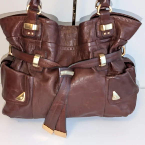 B. Makowsky Brandy Brown Leather Croco Embossed Drawstring Shoulder Bag - $298 - Picture 2 of 12